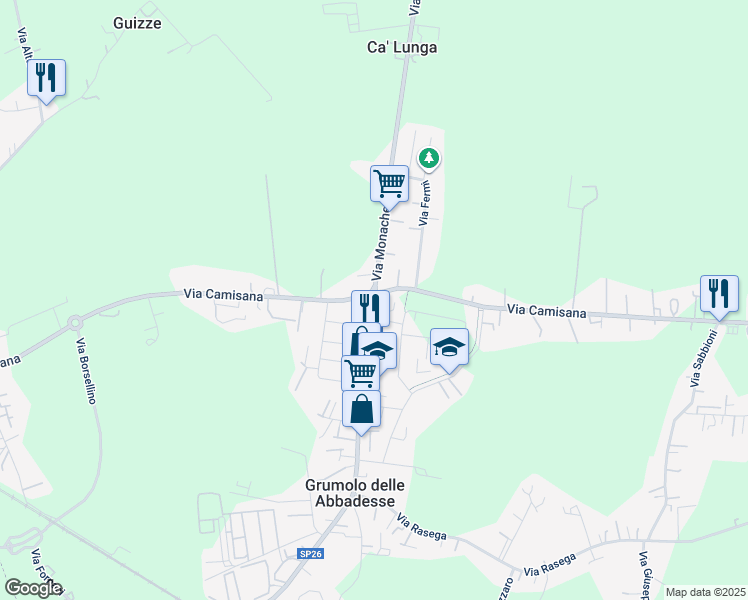 map of restaurants, bars, coffee shops, grocery stores, and more near 60 Via Camisana in Grumolo delle Abbadesse