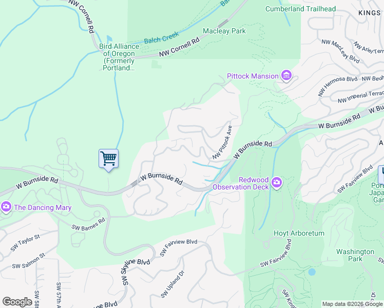 map of restaurants, bars, coffee shops, grocery stores, and more near Northwest Barnes Road in Portland