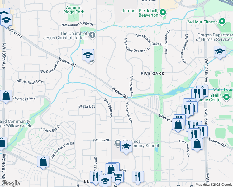 map of restaurants, bars, coffee shops, grocery stores, and more near 39 Southwest Wallingford Way in Beaverton