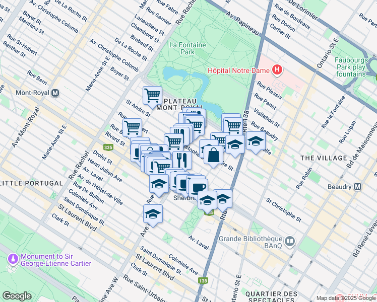 map of restaurants, bars, coffee shops, grocery stores, and more near 3768 Rue Saint-Christophe in Montréal