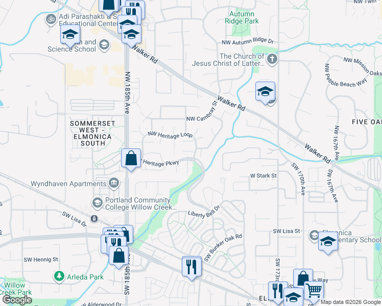 map of restaurants, bars, coffee shops, grocery stores, and more near 110 Northwest 180th Avenue in Beaverton