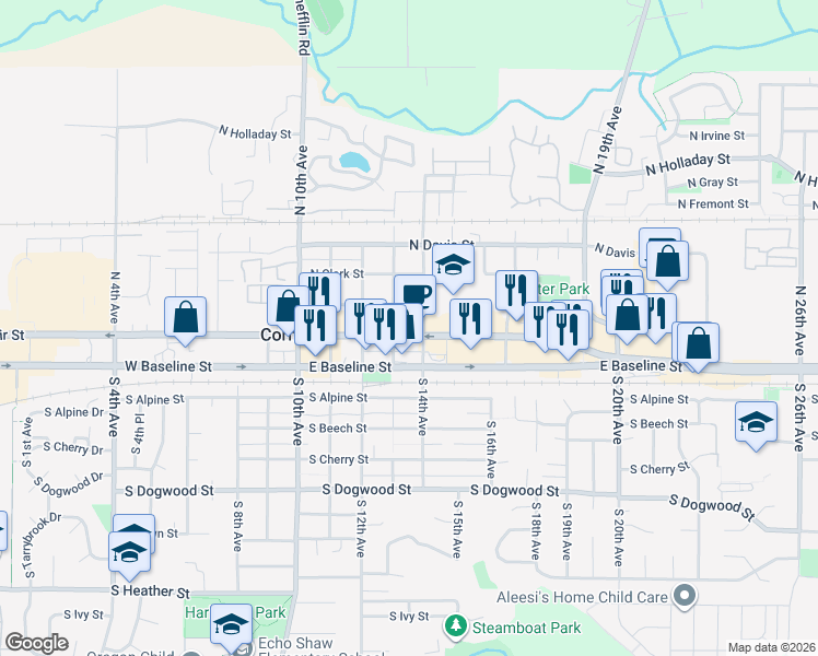 map of restaurants, bars, coffee shops, grocery stores, and more near 120 North 13th Avenue in Cornelius