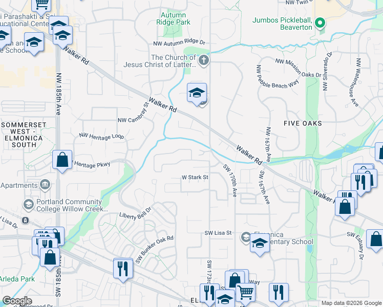 map of restaurants, bars, coffee shops, grocery stores, and more near 17683 Northwest Shady Fir Loop in Beaverton