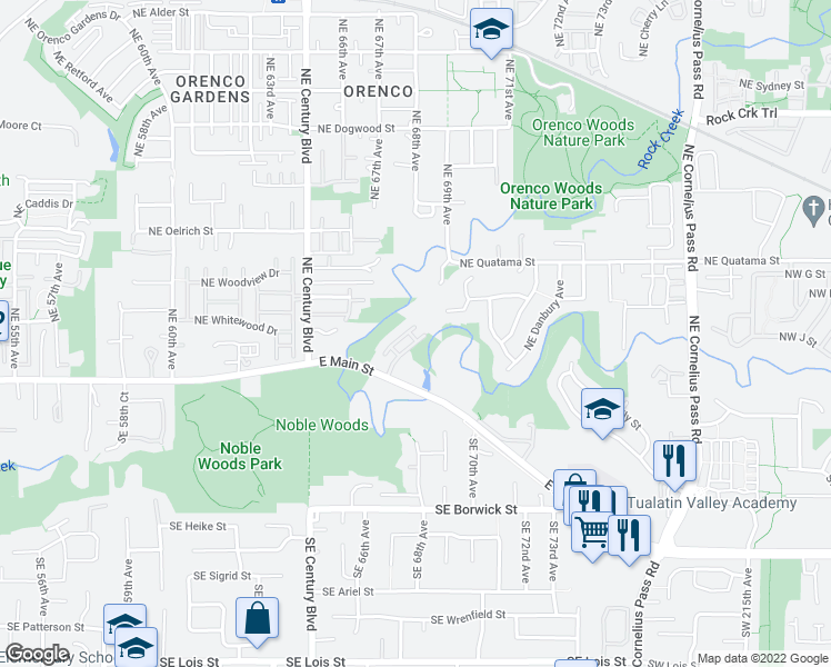 map of restaurants, bars, coffee shops, grocery stores, and more near 172 Northeast Stonebriar Lane in Hillsboro