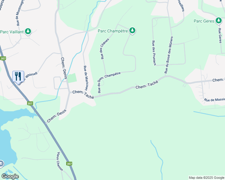 map of restaurants, bars, coffee shops, grocery stores, and more near 51 Chemin Taché in Cantley