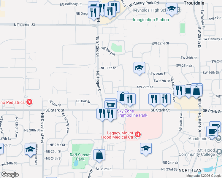 map of restaurants, bars, coffee shops, grocery stores, and more near 2006-2008 Northeast 33rd Street in Gresham
