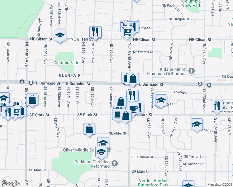 map of restaurants, bars, coffee shops, grocery stores, and more near 247F Southeast 160th Avenue in Portland