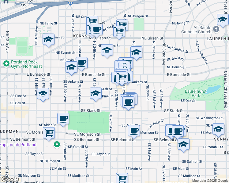 map of restaurants, bars, coffee shops, grocery stores, and more near 313 Southeast 27th Avenue in Portland