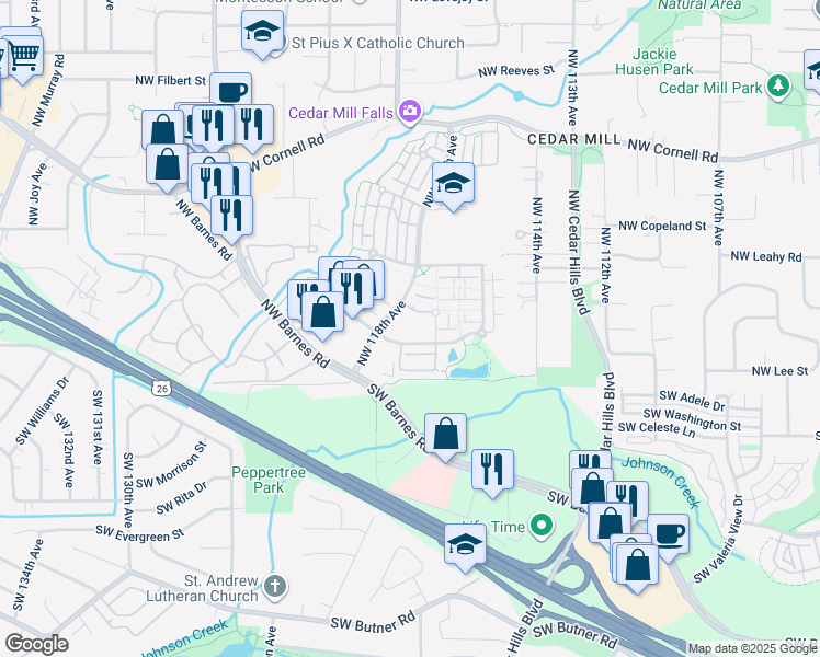 map of restaurants, bars, coffee shops, grocery stores, and more near 217 Northwest 117th Loop in Portland