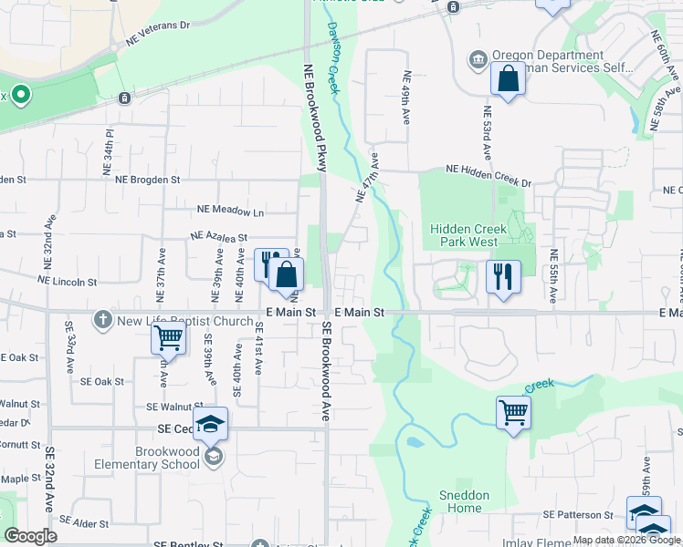 map of restaurants, bars, coffee shops, grocery stores, and more near 49 Northeast Ihly Way in Hillsboro