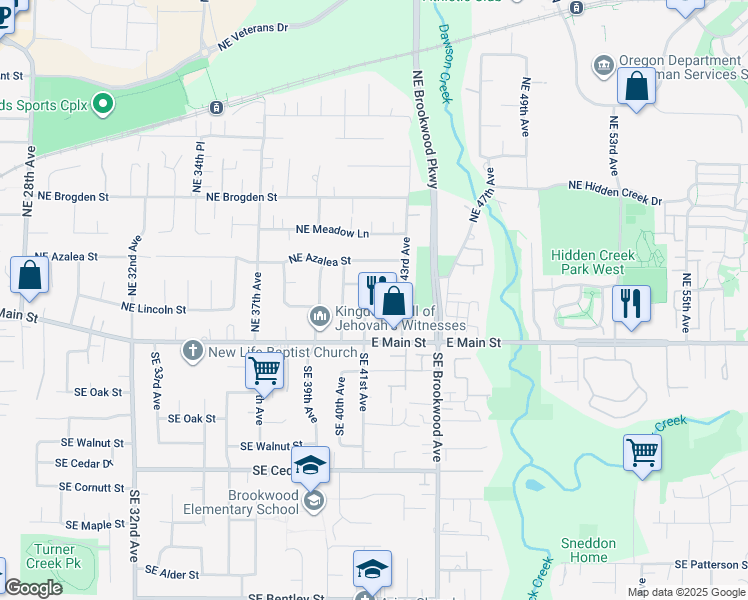 map of restaurants, bars, coffee shops, grocery stores, and more near 113 Northeast 41st Avenue in Hillsboro