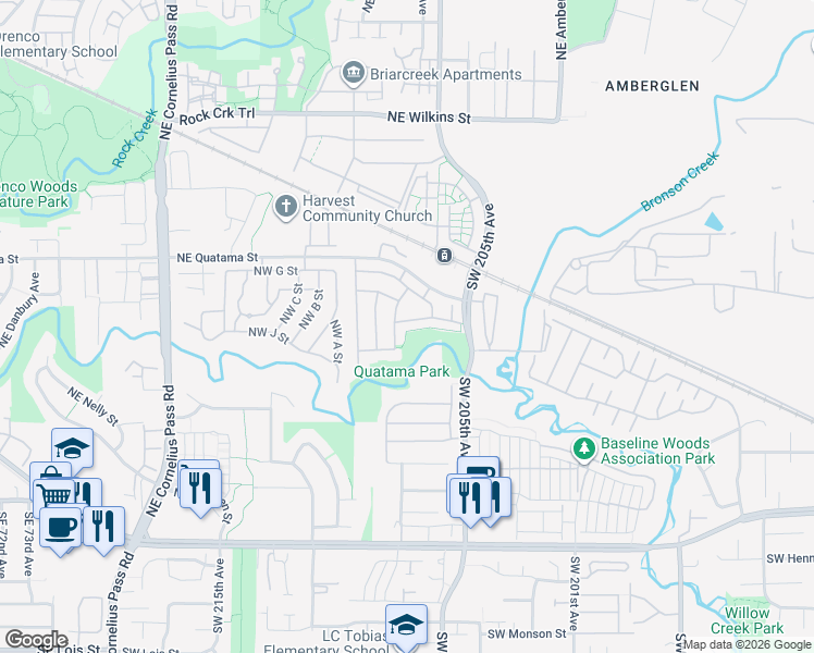 map of restaurants, bars, coffee shops, grocery stores, and more near 20674 Northwest Sedona Lane in Beaverton