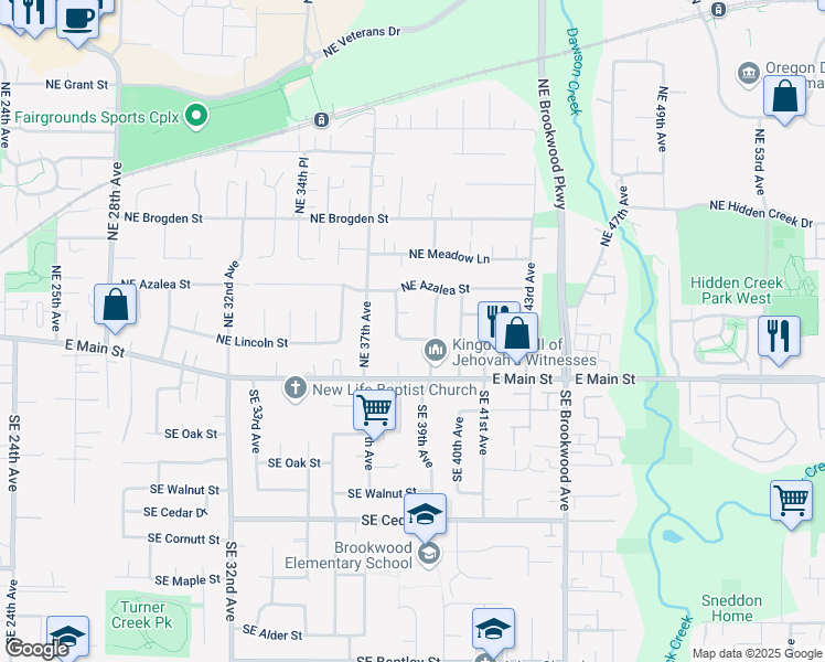 map of restaurants, bars, coffee shops, grocery stores, and more near 3810 Northeast Lincoln Street in Hillsboro