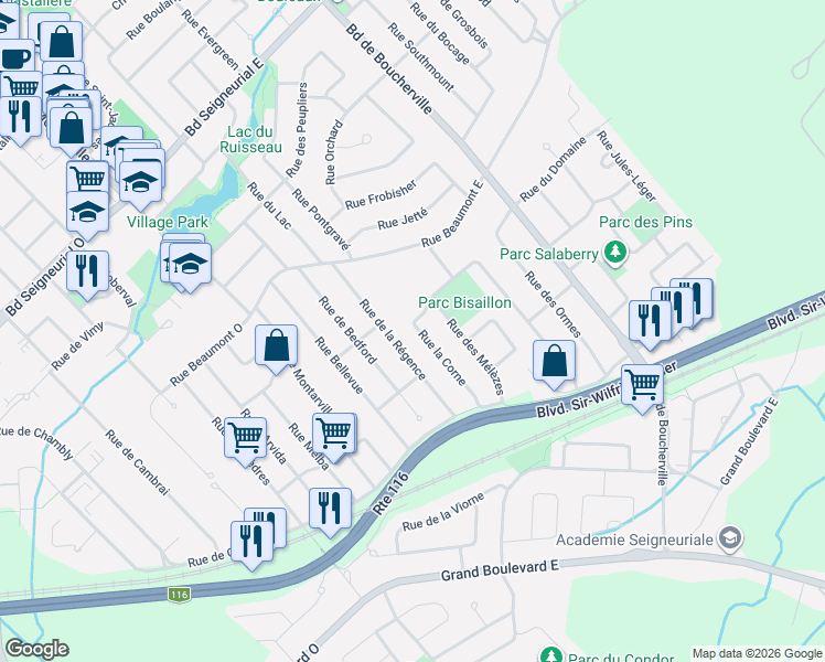 map of restaurants, bars, coffee shops, grocery stores, and more near 1981 Rue la Corne in Saint-Bruno-de-Montarville