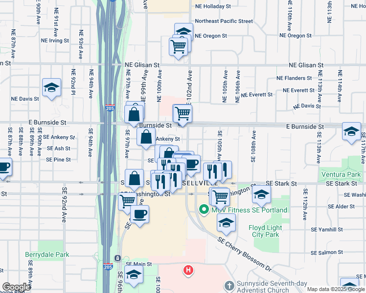 map of restaurants, bars, coffee shops, grocery stores, and more near in Portland