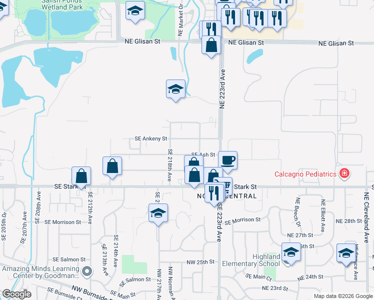 map of restaurants, bars, coffee shops, grocery stores, and more near 21929 Southeast Ankeny Street in Gresham