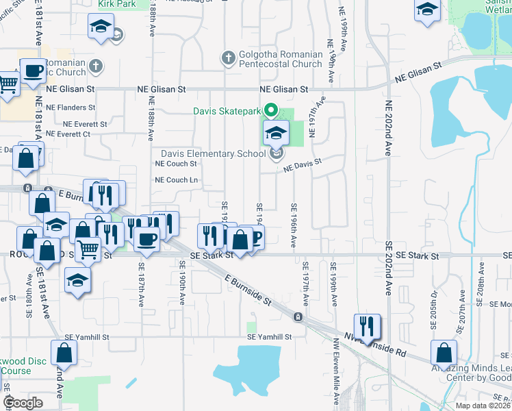 map of restaurants, bars, coffee shops, grocery stores, and more near 20 Southeast 194th Avenue in Portland