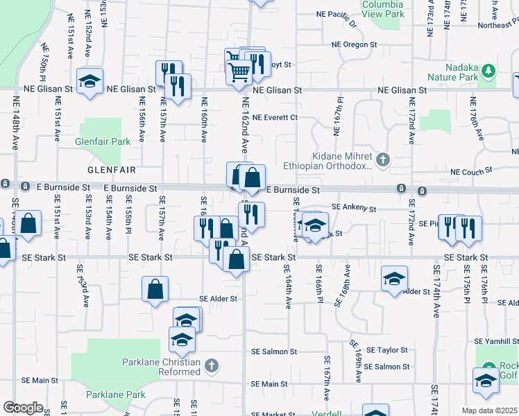 map of restaurants, bars, coffee shops, grocery stores, and more near in Gresham