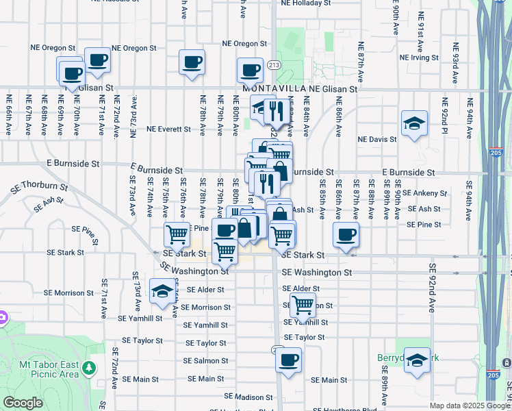 map of restaurants, bars, coffee shops, grocery stores, and more near 101 Southeast 82nd Avenue in Portland