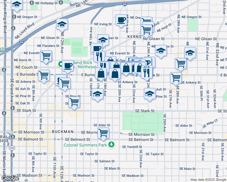 map of restaurants, bars, coffee shops, grocery stores, and more near in Portland