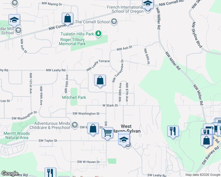 map of restaurants, bars, coffee shops, grocery stores, and more near 295 Northwest Torryview Lane in Portland