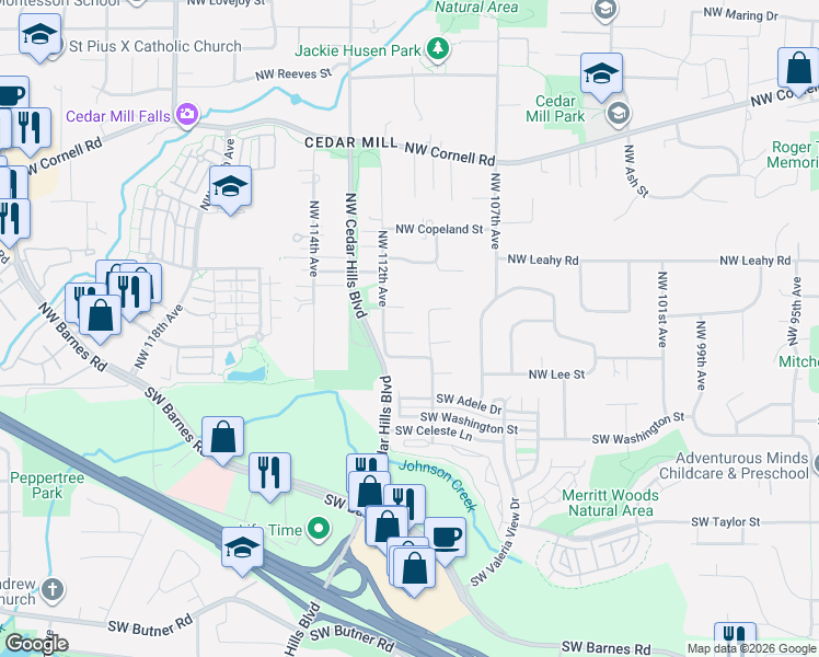 map of restaurants, bars, coffee shops, grocery stores, and more near 303 Northwest 110th Avenue in Portland
