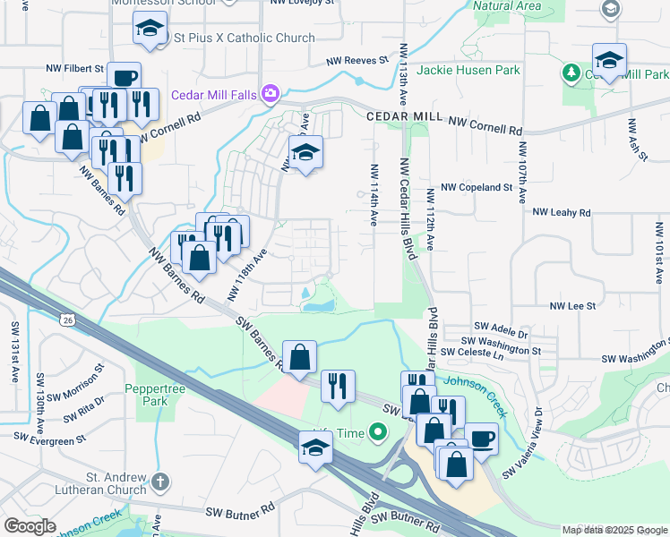 map of restaurants, bars, coffee shops, grocery stores, and more near 330 Northwest 116th Avenue in Portland