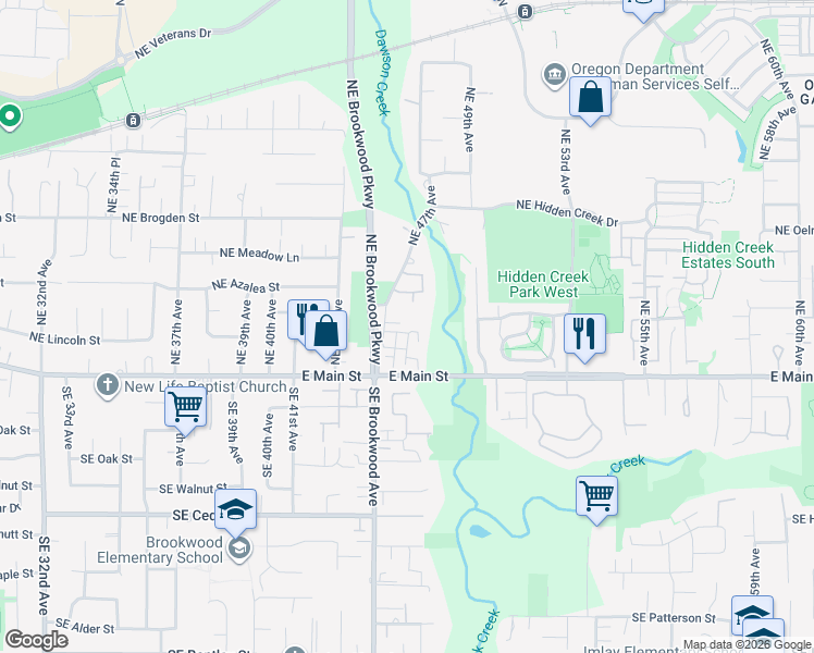 map of restaurants, bars, coffee shops, grocery stores, and more near 4612 Northeast Beaumead Lane in Hillsboro