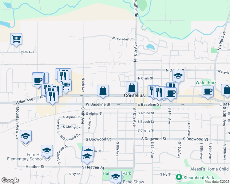 map of restaurants, bars, coffee shops, grocery stores, and more near 299 North 7th Avenue in Cornelius
