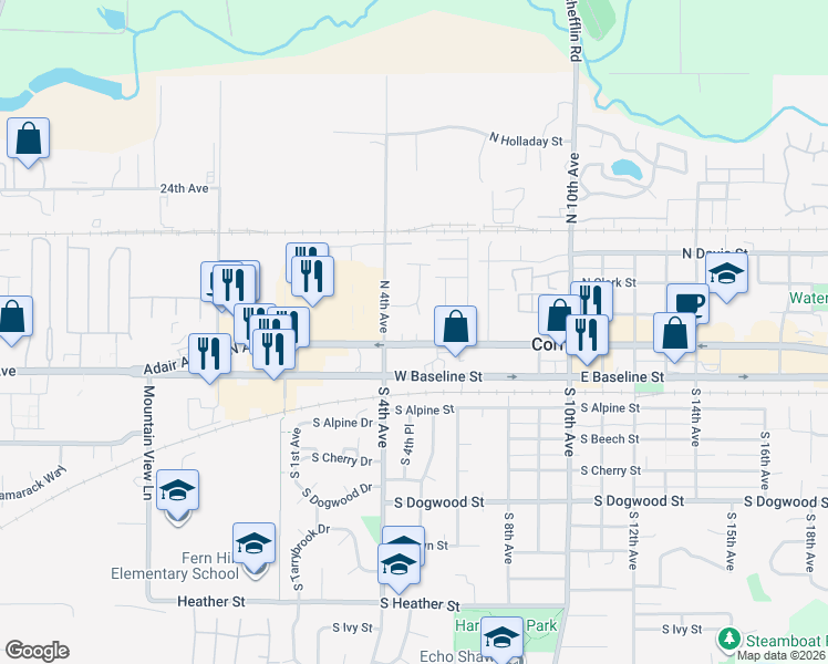 map of restaurants, bars, coffee shops, grocery stores, and more near 453 North Barlow Court in Cornelius