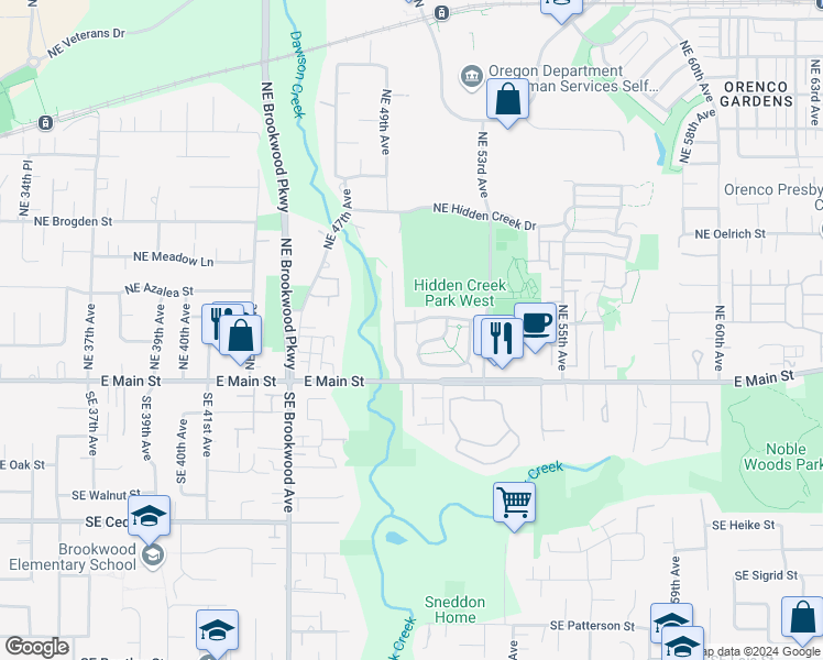 map of restaurants, bars, coffee shops, grocery stores, and more near 4932 Northeast Candlewood Place in Hillsboro