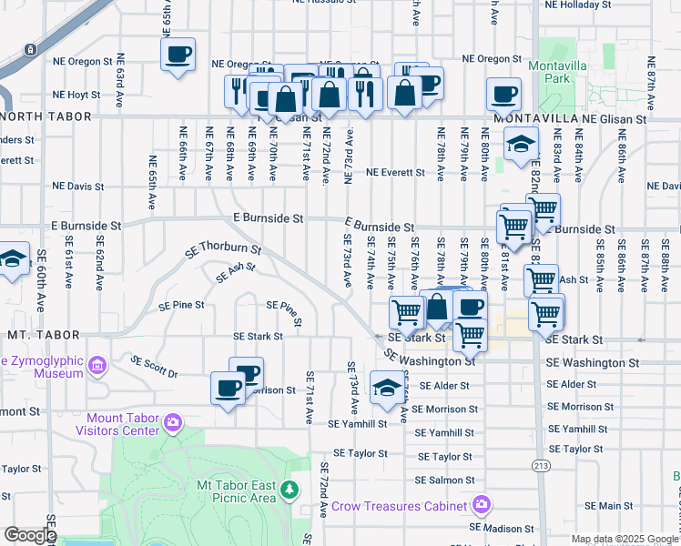map of restaurants, bars, coffee shops, grocery stores, and more near 145 Southeast 73rd Avenue in Portland