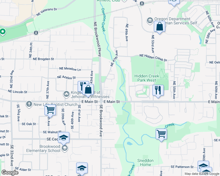 map of restaurants, bars, coffee shops, grocery stores, and more near 4612 Northeast Beaumead Lane in Hillsboro