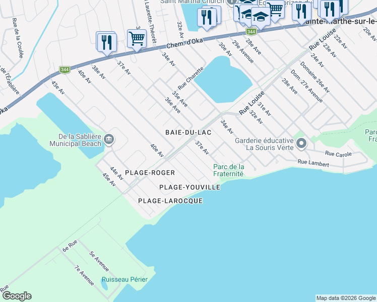 map of restaurants, bars, coffee shops, grocery stores, and more near 3200 Rue Roger in Sainte-Marthe-sur-le-Lac