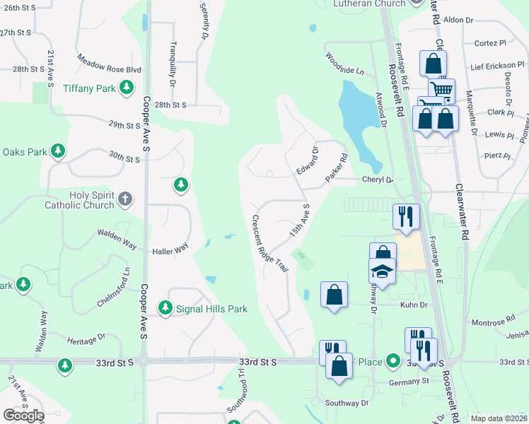 map of restaurants, bars, coffee shops, grocery stores, and more near 1609 Cedar Knoll Place in St. Cloud