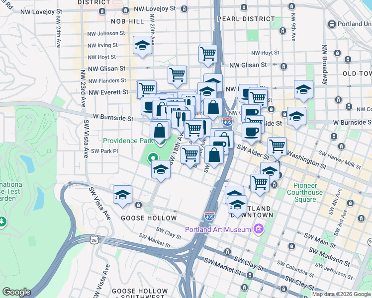 map of restaurants, bars, coffee shops, grocery stores, and more near in Portland