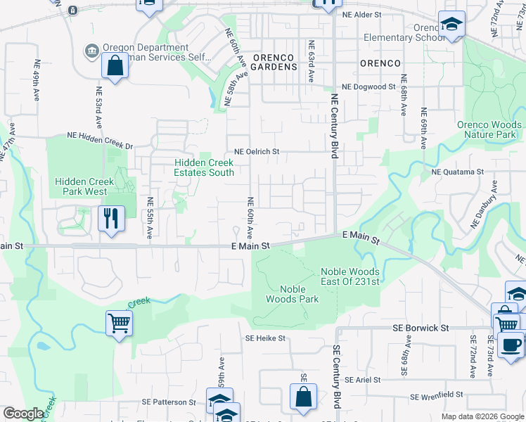map of restaurants, bars, coffee shops, grocery stores, and more near 181 Northeast 61st Terrace in Hillsboro