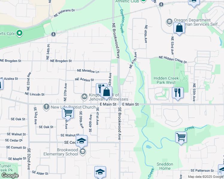 map of restaurants, bars, coffee shops, grocery stores, and more near 4253 Northeast Beaumead Street in Hillsboro