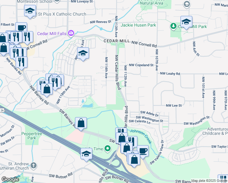 map of restaurants, bars, coffee shops, grocery stores, and more near 300 Northwest 114th Avenue in Portland