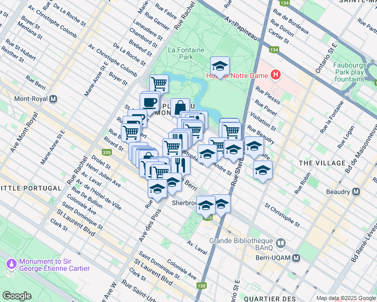 map of restaurants, bars, coffee shops, grocery stores, and more near 3810 Rue de Mentana in Montréal