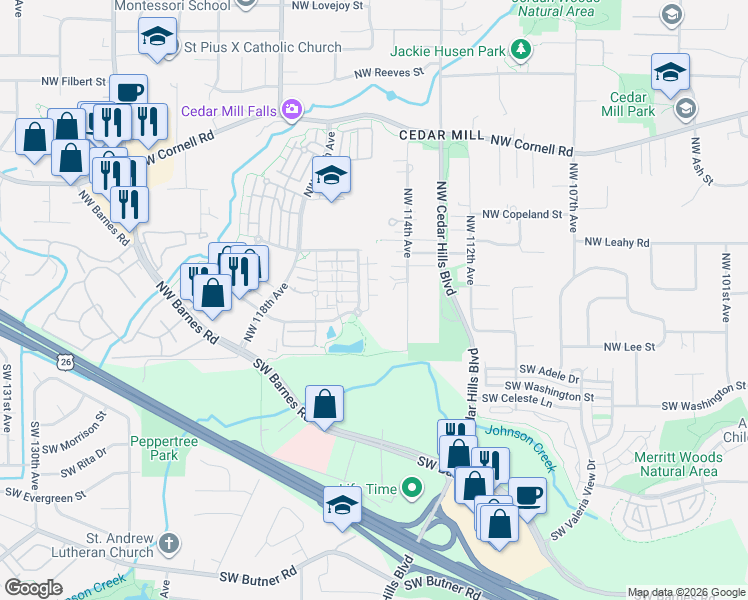 map of restaurants, bars, coffee shops, grocery stores, and more near 300 Northwest 116th Avenue in Portland