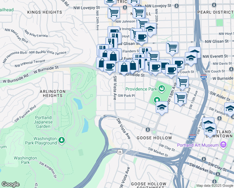 map of restaurants, bars, coffee shops, grocery stores, and more near in Portland