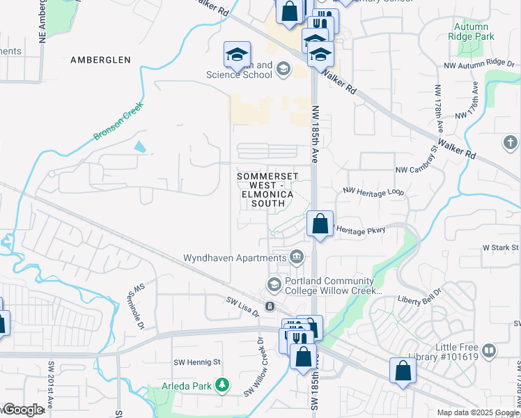 map of restaurants, bars, coffee shops, grocery stores, and more near 18647 Northwest Summer Falls Street in Hillsboro