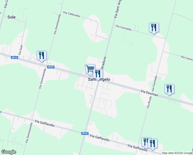 map of restaurants, bars, coffee shops, grocery stores, and more near 140 Via Desman in Sant'Angelo