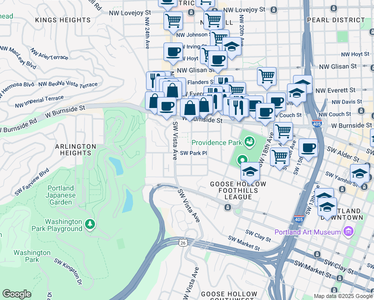 map of restaurants, bars, coffee shops, grocery stores, and more near in Portland