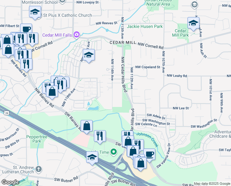 map of restaurants, bars, coffee shops, grocery stores, and more near 353 Northwest 114th Avenue in Portland