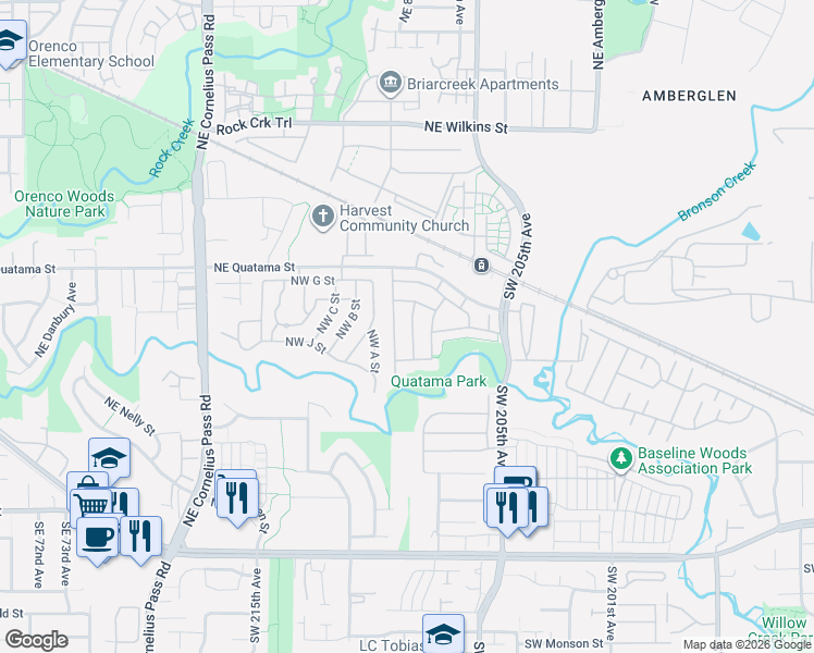 map of restaurants, bars, coffee shops, grocery stores, and more near 225 Northwest 208th Avenue in Beaverton