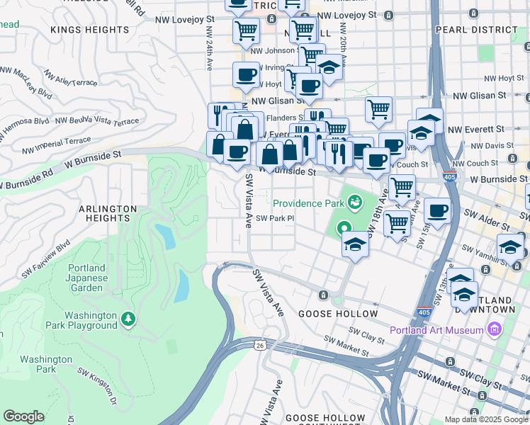 map of restaurants, bars, coffee shops, grocery stores, and more near in Portland
