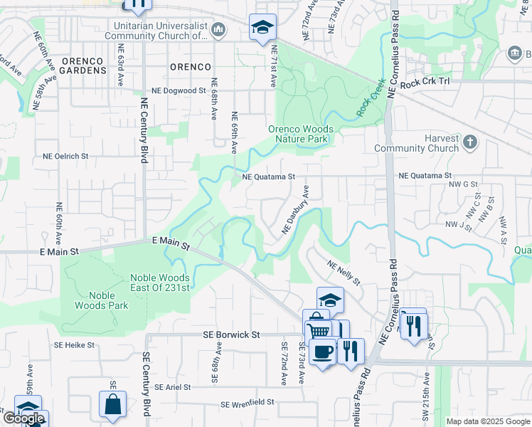 map of restaurants, bars, coffee shops, grocery stores, and more near 158 Northeast Woodsong Street in Hillsboro
