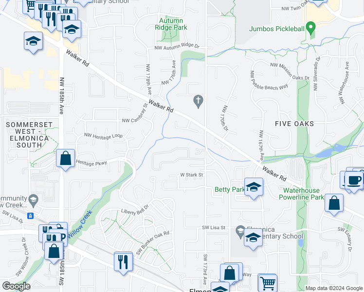 map of restaurants, bars, coffee shops, grocery stores, and more near 17736 Northwest Shady Fir Loop in Beaverton